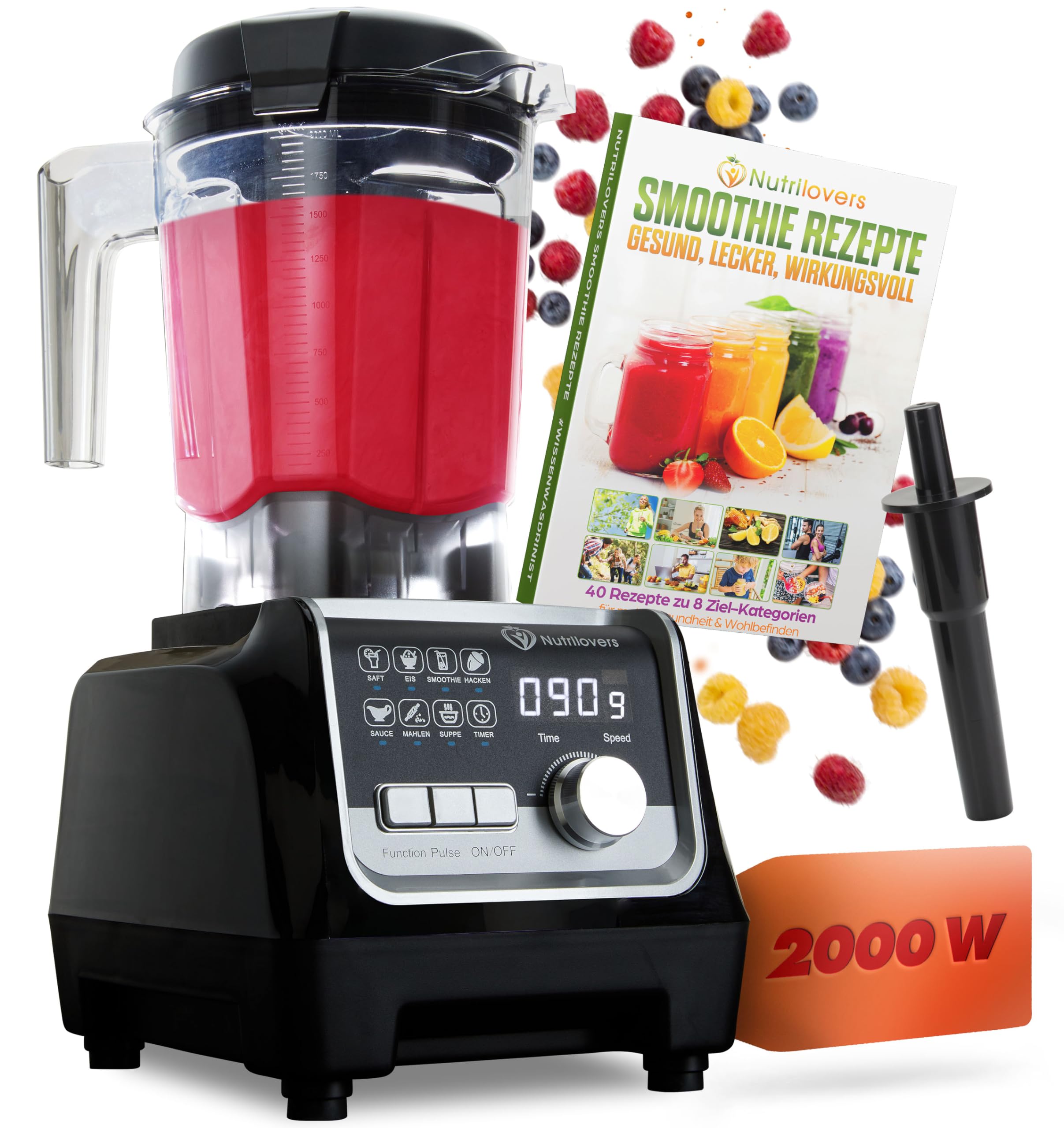 NUTRI-BLENDER MAX 2000W Hochleistungsmixer für Probenutzers in der Küche mit BPA-Freier 2L Tritan Kannone und Digital-Ti